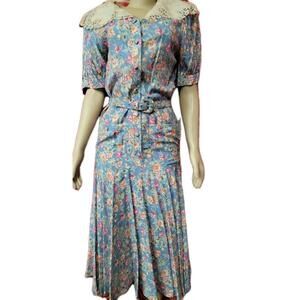 Nancy Johnson Romantic Boho Peasant Floral Sz 8 Women's Belted Dress NWT #CB7